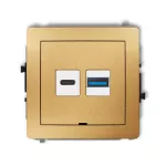 DECO Mechanizm ładowarki USB podwójnej USB C + USB A, 30W max., bez pola opisowego złoty