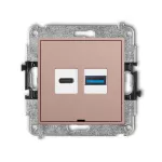 MINI Mechanizm ładowarki USB podwójnej USB C + USB A, 30W max., bez pola opisowego łososiowy