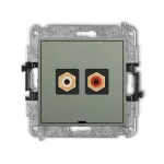 ICON Mechanizm gniazda podwójnego RCA, bez pola opisowego (typu cinch - biały i czerwony, pozłacany) szałwiowy