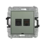 MINI Mechanizm gniazda telefonicznego pojedynczego 1xRJ11 + komputerowego pojedynczego 1xRJ45, kat. 5e, 8-stykowy, beznarzędziowe, bez pola opisowego szałwiowy