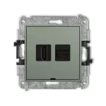 MINI Mechanizm gniazda pojedynczego HDMI 2.1, 8K + gniazda komp. poj. 1xRJ45, kat. 6A, 8-stykowy, bez pola opisowego szałwiowy