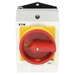 T0-1-8200/I1/SVB Przełącznik Zał.-Wył., 1 bieg., 20 A, 90 °, w obudowie IP65, pokrętło czerwono-żółte z blokadą na kłódkę