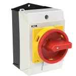T0-1-8200/I1/SVB Przełącznik Zał.-Wył., 1 bieg., 20 A, 90 °, w obudowie IP65, pokrętło czerwono-żółte z blokadą na kłódkę