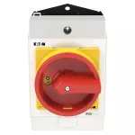 T0-1-8200/I1/SVB Przełącznik Zał.-Wył., 1 bieg., 20 A, 90 °, w obudowie IP65, pokrętło czerwono-żółte z blokadą na kłódkę