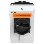 P1-25/I2-SI/HI11-SW Rozłącznik bezpieczeństwa, 3 bieg.+1NO+1NC, 25 A, funkcja awaryjnego zatrzymania, Blok. w pozycji 0 z osłoną blokady, z tabliczką ostrzegawczą "rozłącznik bezpieczeństwa", w obudowie IP65, pokrętło czarne z blokadą na kłódkę