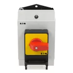 T0-2-1/I1/SVC(S)-RT Rozłączniki panikowe, 3 bieg., 20 A, z zamknięciem na kłódkę SVC, tabliczka 0-1, 90 °, bez samopowrotu, P, w obudowie IP65, pokrętło czerwono-żółte z zamknięciem na kłódkę