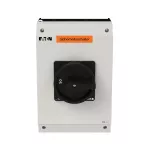 P3-63/I4-SI/N-SW Rozłącznik bezpieczeństwa, 3 bieg.+N, 63 A, funkcja awaryjnego zatrzymania, Blok. w pozycji 0 z osłoną blokady, z tabliczką ostrzegawczą "rozłącznik bezpieczeństwa", w obudowie IP65, pokrętło czarne z blokadą na kłódkę