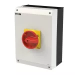 P3-100/I5/SVB/HI11 Rozłącznik główny, 3 bieg.+1NO+1NC, 100 A, w obudowie IP65, pokrętło czerwono-żółte z blokadą na kłódkę