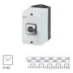 T3-5-8369/I2 Przełącznik zasilania, Styki: 10, 32 A, tabliczka: 1-2, 90 °, bez samopowrotu, w obudowie IP65, pokrętło czarne bez możliwości blokady