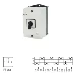 T3-4-8294/I2 Przełącznik zasilania, Styki: 8, 32 A, tabliczka: 1-0-2, 90 °, bez samopowrotu, w obudowie IP65, pokrętło czarne bez możliwości blokady