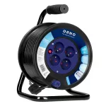 Przedłużacz bębnowy, 4 gniazda 2P+Z, kabel PVC H05VV-F 3x1,5mm², długość 25m, termik, przesłony torów prądowych