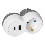 Rozgałęźnik 2P+Z, USB-A+C, schuko, biało-szary