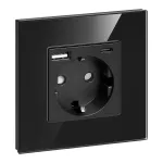 Gniazdo pojedyncze 2P+Z, Schuko, USB-A + USB-C, wyjście 5VDC max. 3A, czarny