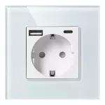Gniazdo pojedyncze 2P+Z, Schuko, USB-A + USB-C, wyjście 5VDC max. 3A, biały