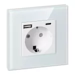 Gniazdo pojedyncze 2P+Z, Schuko, USB-A + USB-C, wyjście 5VDC max. 3A, biały
