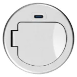 Gniazdo meblowe Ø6cm wpuszczane w blat z pokrywką, ładowarką USB i przewodem 1,9m, 1x2P+Z (French), 1xUSB (typ C; PD20W), srebrne