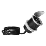 Gniazdo meblowe Ø6cm wpuszczane w blat z pokrywką, ładowarką USB i przewodem 1,9m, 1x2P+Z (French), 1xUSB (typ C; PD20W), srebrne