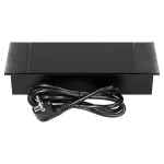 Gniazdo meblowe wpuszczane w blat z płaskim frezowanym rantem, uchylną klapką, ładowarką USB i przewodem 1,5m, 2x2P+Z (French), 2xUSB (typ A+C; 3,6A), czarne