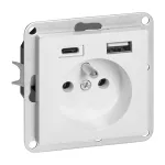 Gniazdo pojedyncze p/t 2P+Z z ładowarką USB A+C Pearl, 16A, 250V, PT-16P/USB, biały