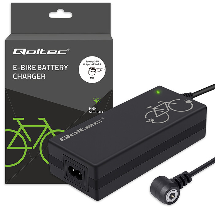 Qoltec Szybka Ładowarka do roweru elektrycznego 36V | 42V | 2A | wtyk magnetyczny Mi4 +kabel zasilający