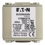 170M4515 Wkładka szybka, 550 A, AC 690 V, size 1, 53 x 69 x 51 mm, aR, IEC, UL, wskaźnik, flush end, 18 UNC