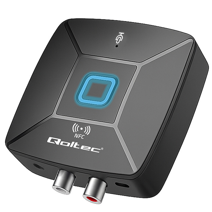 Qoltec Bezprzewodowy transmiter odbiornik Audio HiFi Home&Car| Bluetooth 6.0 | NFC | 2 x RCA | 1 x AUX MiniJack 3.5mm| Mikrofon