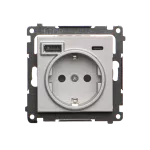 Simon 55 WMDW-001115-143 Gniazdo schuko z zintegrowaną ładowarką USB C+A (moduł), 2.1 A, 5 V DC, 230 V; Aluminium mat