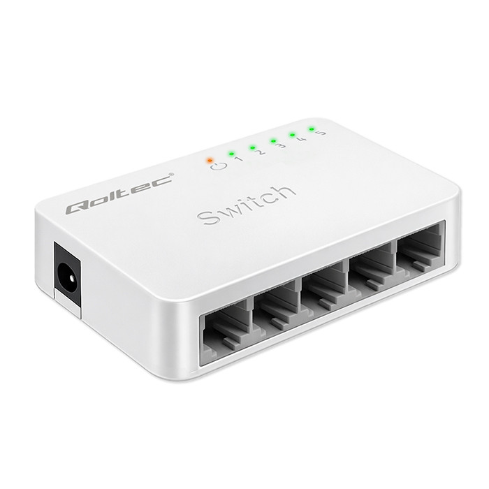 Qoltec SWITCH Przełącznik sieciowy 5 x port RJ45 | 100Mbps | Fast Ethernet | LAN