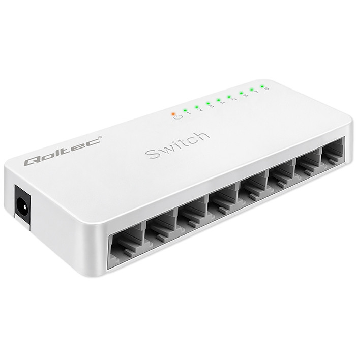 Qoltec SWITCH Przełącznik sieciowy 8 x port RJ45 | 100Mbps | Fast Ethernet | LAN
