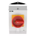 T3-3-15683/I2/SVB Przełącznik Zał.-Wył., 3 bieg. + 2 NO + 1 NC, 32 A, 90 °, w obudowie IP65, pokrętło czerwono-żółte z blokadą na kłódkę