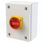 P1-25/SE1/SVB/N Rozłącznik ZAŁ-WYŁ, 3 bieg.+N, 25A, w obudowie ze stali, pokrętło czerwono-żółte z blokadą na kłódkę