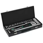 Zestaw kluczy nasadowych 1/2” 25 elem. metalowe pudełko, grzechotka 90T STALCO S011100025