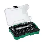 Zestaw bitów ze stali s2, nasadek CrV, grzechotka do bitów i nasadek 36elem. STALCO S-13738