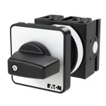 T0-2-8221/E Przełącznik zasilania, Styki: 4, 20 A, tabliczka: 1-2, 90 °, bez samopowrotu, montaż natablicowy, pokrętło czarne bez możliwości blokady