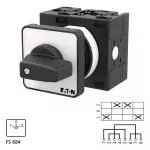 T3-2-8400/E Przełącznik nawrotny, Styki: 4, 32 A, tabliczka: 1-0-2, 45 °, bez samopowrotu, montaż natablicowy, pokrętło czarne bez możliwości blokady