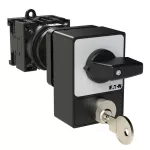 T0-2-1/Z/SVA(A) Przełącznik Zał.-Wył., 3 bieg., 20 A, zamek cylindryczny SVA, tabliczka 0-1, 90 °, bez samopowrotu, P, montaż rozłączny, pokrętło czarne z zamkiem cylindrycznym