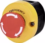 ESE1Y-V1 Kaseta żółto-czarna STOP, 1NC przycisk grzybkowy czerwony odblokowywany przez obrót