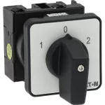 T0-1-8210/E Przełącznik zasilania, Styki: 2, 20 A, tabliczka: 1-0-2, 60 °, bez samopowrotu, montaż natablicowy, pokrętło czarne bez możliwości blokady