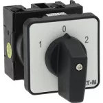 T0-1-8210/E Przełącznik zasilania, Styki: 2, 20 A, tabliczka: 1-0-2, 60 °, bez samopowrotu, montaż natablicowy, pokrętło czarne bez możliwości blokady
