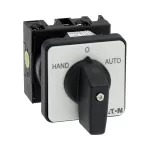 T0-1-15431/E Przełącznik zasilania, Styki: 2, 20 A, tabliczka: HAND-0-AUTO, 45 °, bez samopowrotu, montaż natablicowy, pokrętło czarne bez możliwości blokady