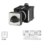 T3-5-15876/Z Przełącznik nawrotny gwiazda-trójkąt, Styki: 10, 32 A, tabliczka: D-Y-0-Y-D, 60 °, bez samopowrotu, montaż rozłączny, pokrętło czarne bez możliwości blokady