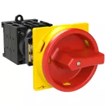 T0-3-15683/V/SVB Rozłącznik główny, 3 bieg. + 2 NO + 1 NC, 20 A, funkcja awaryjnego zatrzymania, 90 °, blok. na kłódkę w pozycji Wył., montaż rozłączny, pokrętło czerwono-żółte z blokadą na kłódkę