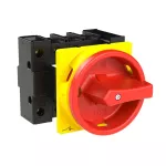 P1-32/EA/SVB/N/HI11 Rozłącznik główny, 3 bieg. + N + 1 NO + 1 NC, 32 A, funkcja awaryjnego zatrzymania, blok. na kłódkę w pozycji Wył., montaż natablicowy, pokrętło czerwono-żółte z blokadą na kłódkę