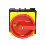 P1-32/EA/SVB/N/HI11 Rozłącznik główny, 3 bieg. + N + 1 NO + 1 NC, 32 A, funkcja awaryjnego zatrzymania, blok. na kłódkę w pozycji Wył., montaż natablicowy, pokrętło czerwono-żółte z blokadą na kłódkę