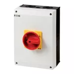 T5-1-102/I5/SVB Rozłącznik główny, 2 bieg., 100 A, funkcja awaryjnego zatrzymania , 90 °, blok. na kłódkę w pozycji Wył., w obudowie IP65, pokrętło czerwono-żółte z blokadą na kłódkę