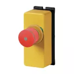 M22-PVLT30/FK11/RG/FIY1 Miniaturowy przycisk zatrzymania awaryjnego 30mm w mini kasetce,1NO+1NC, podśw diodą RG , odblok. przez przekręcenie
