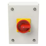 P1-25/SE1/SVB Rozłącznik ZAŁ-WYŁ, 3 bieg., 25A, w obudowie ze stali, pokrętło czerwono-żółte z blokadą na kłódkę
