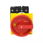 P1-32/V/SVB/N Rozłącznik główny, 3 bieg. + N, 32 A, funkcja awaryjnego zatrzymania, blok. na kłódkę w pozycji Wył., montaż rozłączny, pokrętło czerwono-żółte z blokadą na kłódkę