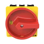 P3-100/EA/SVB Rozłącznik główny, 3 bieg., 100 A, funkcja awaryjnego zatrzymania, blok. na kłódkę w pozycji Wył., montaż natablicowy, pokrętło czerwono-żółte z blokadą na kłódkę