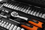 Zestaw kluczy nasadowych 1/4", 38 szt., satynowy